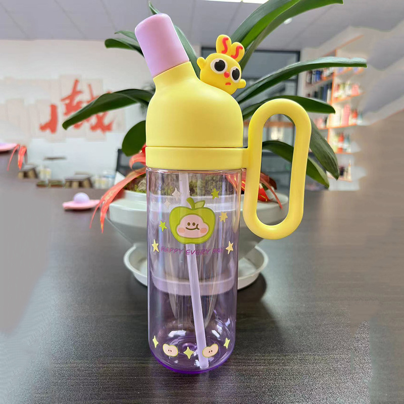 网红高颜值卡通公仔儿童塑料杯大容量便携带带手柄 环保健康水杯