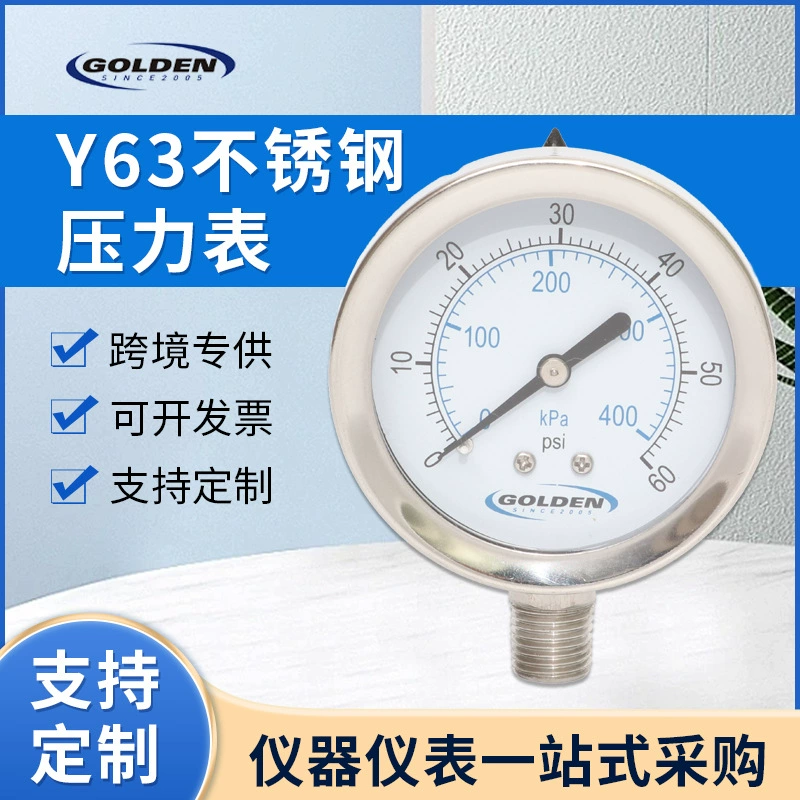 Трансграничный Y63 манометр из нержавеющей стали 0-400kpa гидравлическое давление воды манометр из нержавеющей стали манометр