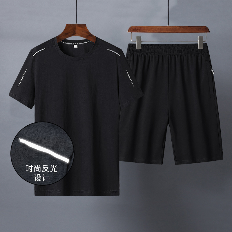 M - 8XL de verano delgado traje casual hombre camiseta suelta papá manga corta pantalones cortos de abuelo de dos piezas