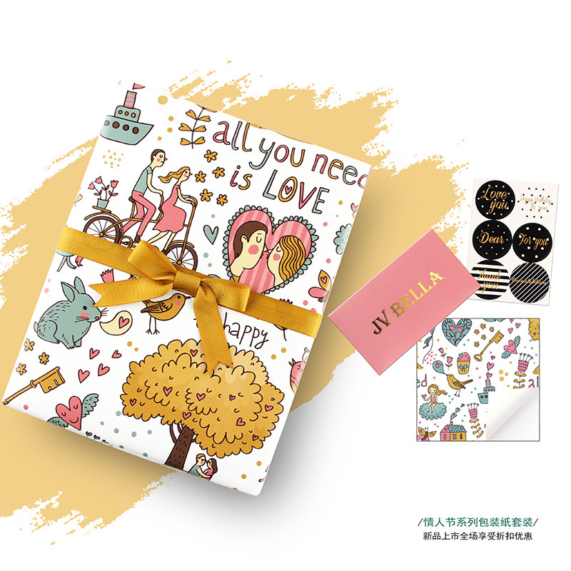 Suministro exclusivo transfronterizo de papel de regalo para el Día de San Valentín, papel de regalo con purpurina en forma de corazón, papel para recuerdos de boda.