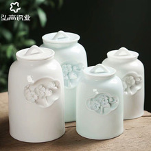 陶瓷厂家供应新款中国风捏花茶叶罐陶瓷密封罐中国传统工艺存茶罐
