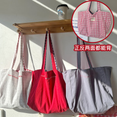 2025春夏の新型の特包韓系の怠惰な帆の布の包みのシンプルな刺繍の双パンの紋様は色の布袋にぶつかります。