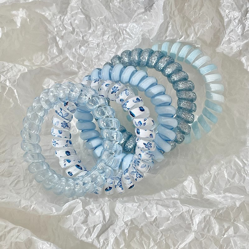 Línea telefónica azul anillo de cabello para mujeres 2025 nueva cuerda de cabeza de alta elasticidad duradera no dañando el cabello banda de goma bola de cabello