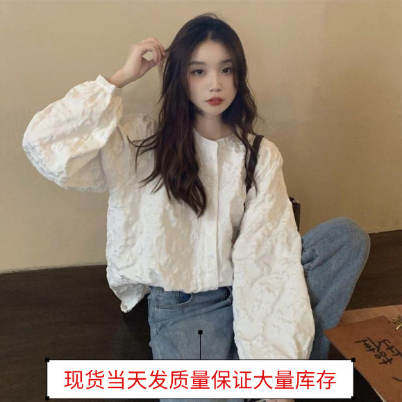 Spot White Shirt for Women 2022 Spring Gentle Style Lace Design Foreign Style Puff Long-Sleeved Shirt Top for Women