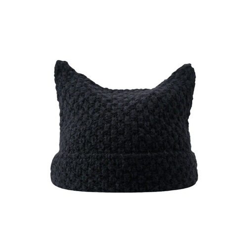 Knitted Hat for Girls Autumn and Winter Japanese Style Cute Cat Ears Striped Warm Knit Hat Couple Matchable Hooded Hat Trendy
