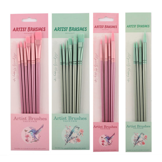 Cross-border new nylon wool wooden pole pointed flat head watercolor pen set art painting acrylic gouache oil painting pen