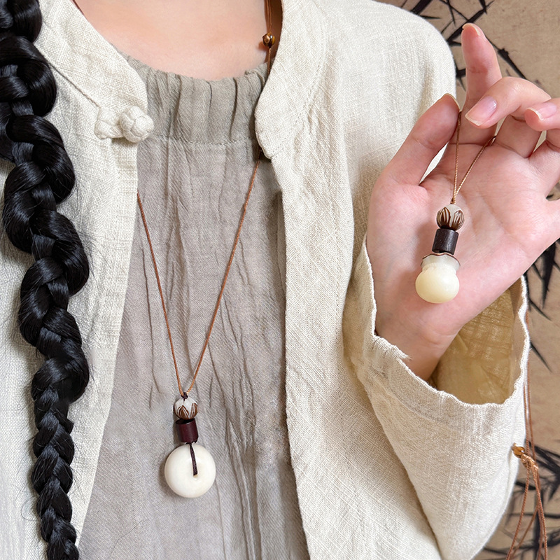 平安扣福袋吊坠抽拉式项链新中式复古锁骨链简约时尚百搭项饰饰品