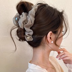 優しい網糸しわ盤髪クリップ大ヘアクリップ女性後頭部高級感気質サメ