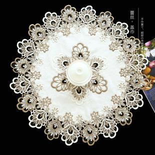 7L8K9931 Simple Modern Lace Round Dining Table Mat Multi-Purpose Cover European Pastoral Fabric Dustproof Cloth