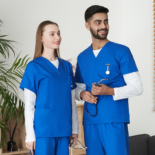 Cross-border medical work clothes set, surgical clothes, hand washing clothes, hand brushing clothes, V-neck doctor and nurse uniforms, polyester cotton