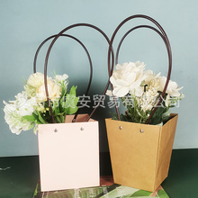 鲜花包装牛皮纸花袋梯形方形手提袋插花盒防水花艺包装花束手捧花