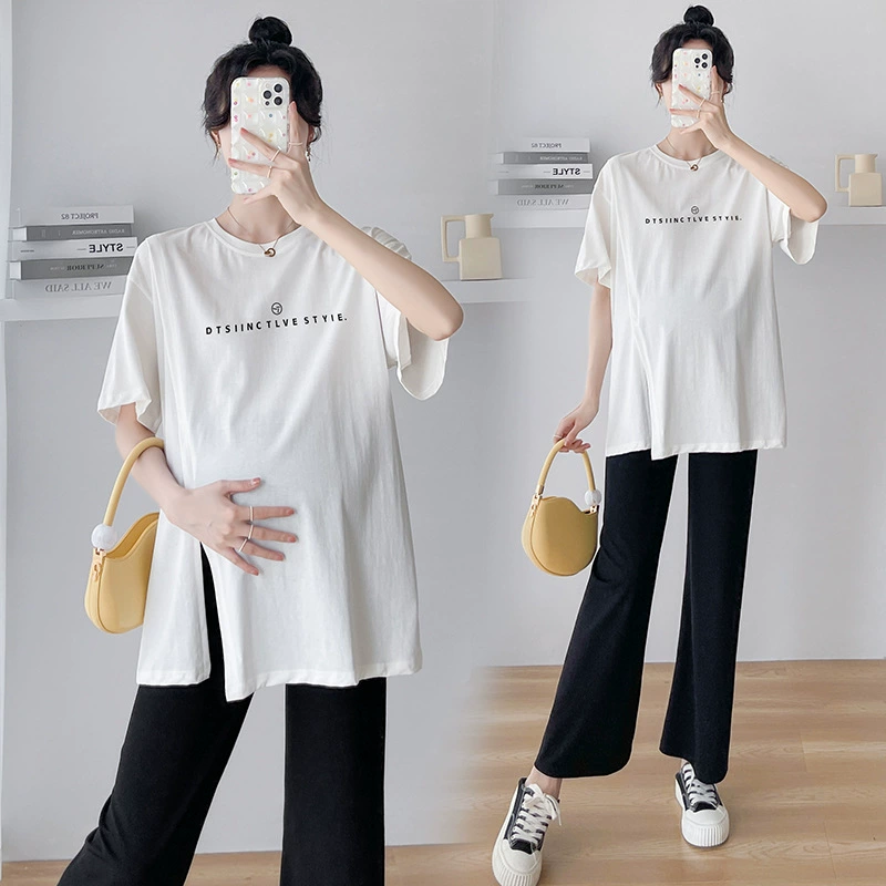 Костюм летней одежды для беременных Модная модная повседневная футболка из двух предметов с короткими рукавами для мамы Свободная верхняя одежда для похудения Топ для беременных