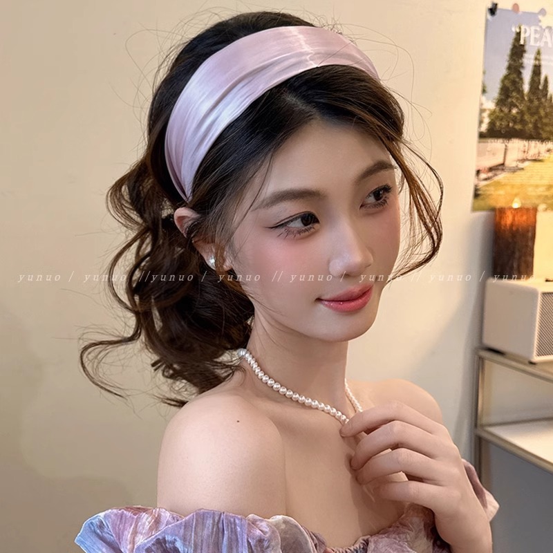 微光絲春夏緞面發卡發箍女2025新款簡約百搭外出洗臉壓發寬邊頭箍