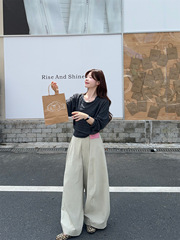 2025新款慵懒风开衫长袖外套叠穿背心女秋季宽松休闲裤三件套装女