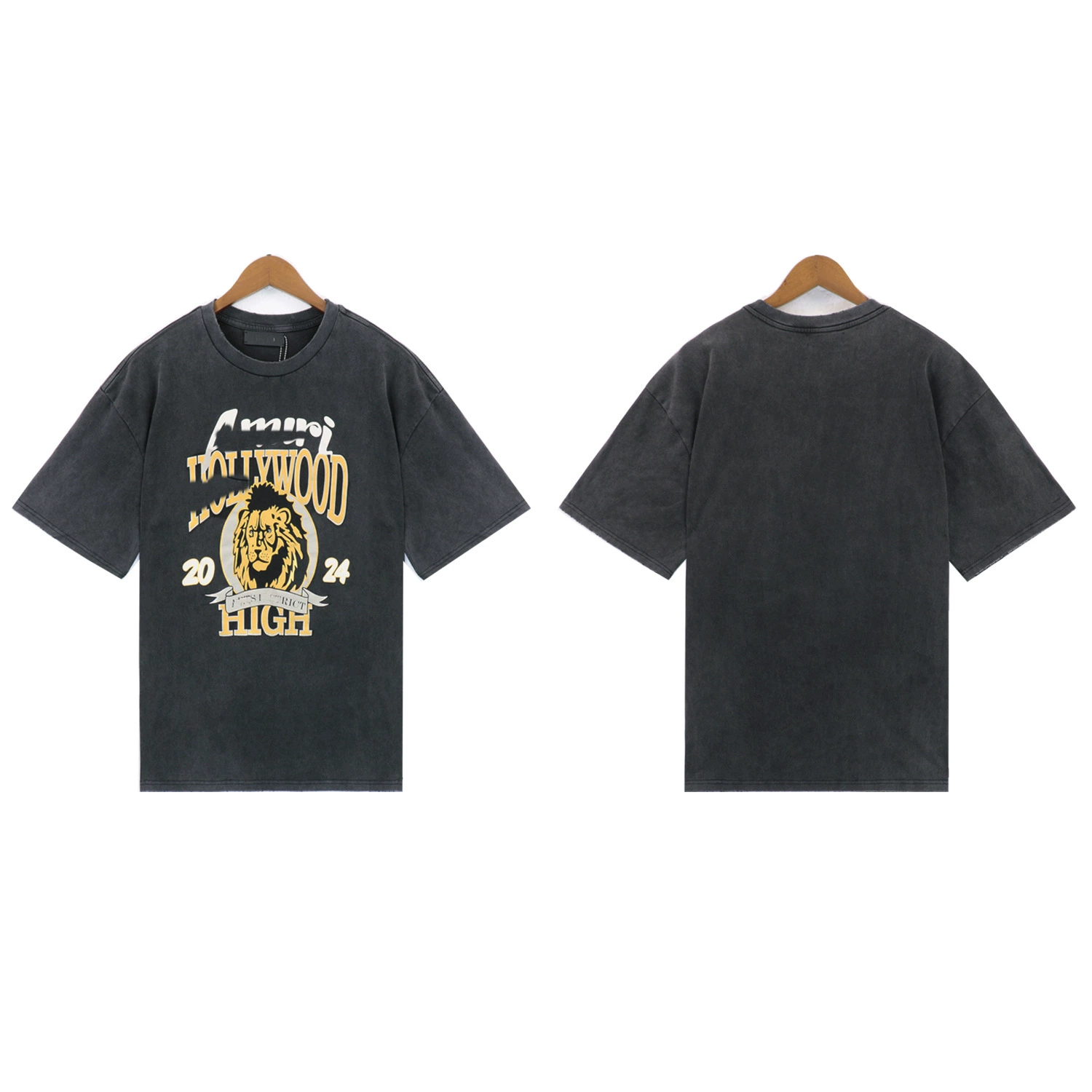 Трансграничная высокая версия AMIRI для мытья воды с короткими рукавами животных с принтом алфавита мужской уличный тренд свободная футболка