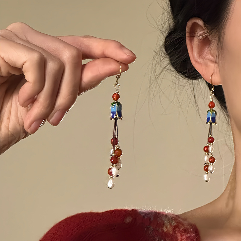 Aguja de plata diamante mariposa flor larga borla pendientes de moda elegante de alto grado pendientes de todo partido pendientes al por mayor para las mujeres