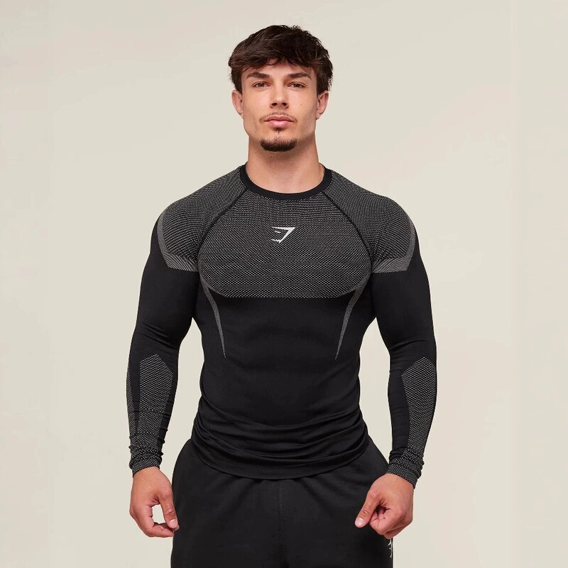 Fitness Tops for Men Cross-Border Gymshark Compression Shirt Men's Running Training Long-Sleeve T-Shirt Muscle Shark Fitness Tops for Men Cross-Border Gymshark Compression Shirt Men's Running Training Long-Sleeve T-Shirt Muscle Shark
