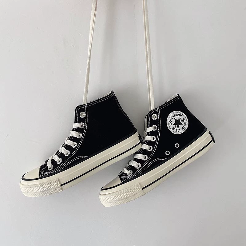 High-top Canvas Sneakers Women, 1970s Retro Ulzzang Hong Kong Style, Casual Board Shoes