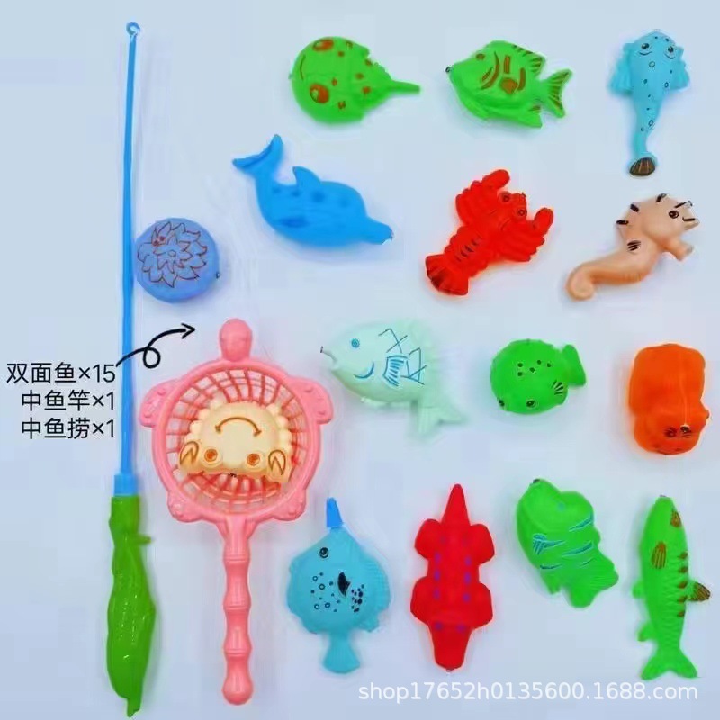 물고기 15마리 중간 막대 1개 중간 그물 낚시 1개