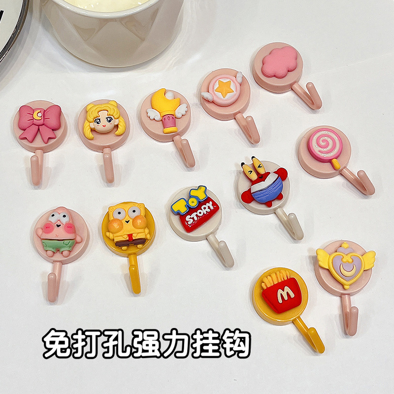 Hook Strong Adhesive Punch-free Cute Cartoon Household Seamless Adhesive Hook Bathroom Door Wall-mounted Towel Clothes Hanging Hook