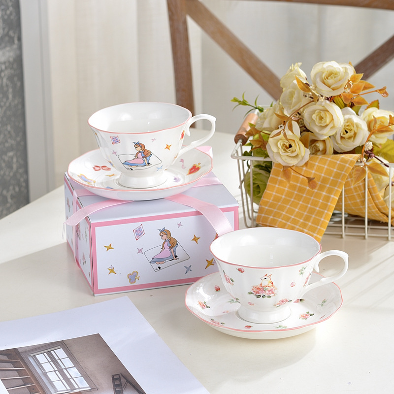 Pink Princess Coffee Cup and Saucer Cute Rabbit Girl Heart Cup for Girls Gift Set with a Sense of Elegance and Unique Cuteness
