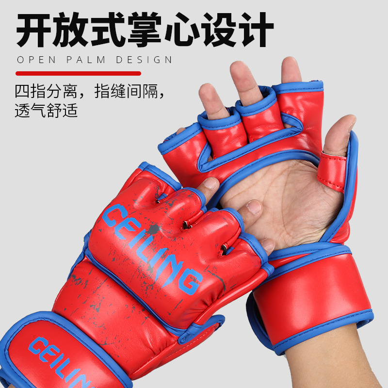 Ventas directas de fábrica de Ceiling Guantes de lucha Sanda Entrenamiento de UFC Guantes de boxeo de medio dedo profesionales especiales para sacos de arena
