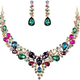 in stock Bride Rhinestone Crystal Necklace Earrings suit Ladies Ball Banquet Costume suit Luxury Two-Piece Set