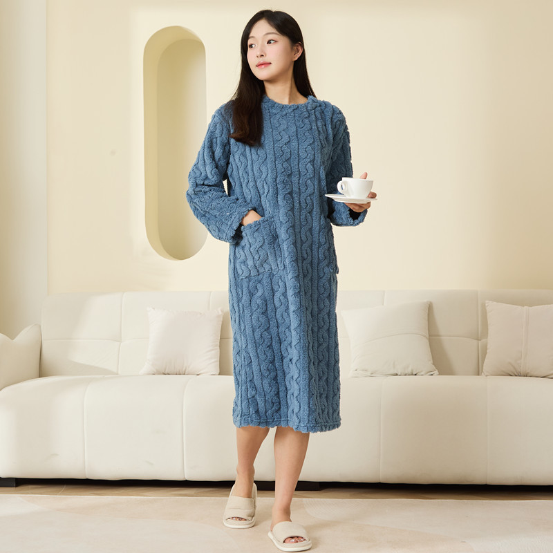 珊瑚绒睡裙女秋冬季加厚保暖宽松加长款家居服睡衣睡袍可外穿休闲|undefined