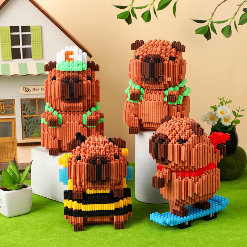 Xinzhe Creative Medium Puzzle Capibala Shape Cartoon Children's Assembled Toy Building Blocks Bear Small Particle Gift