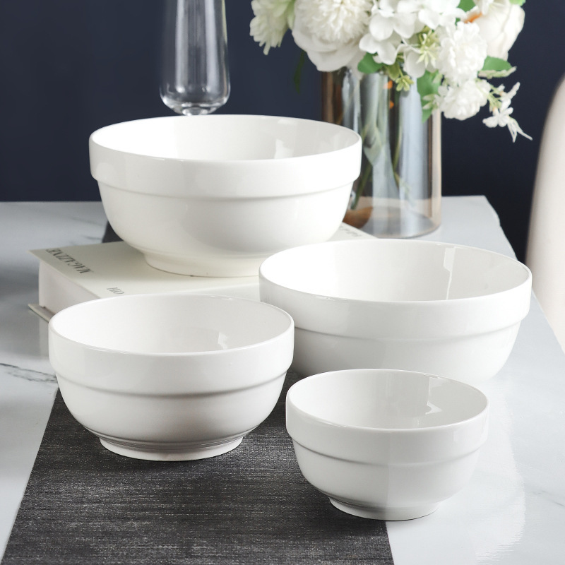 Pure White Ceramic Bowl, Edge-Protected Bowl, Household Rice Bowl, Restaurant Large Soup Bowl, Hotel Hot Pot Restaurant Rice Bowl, Noodle Bowl