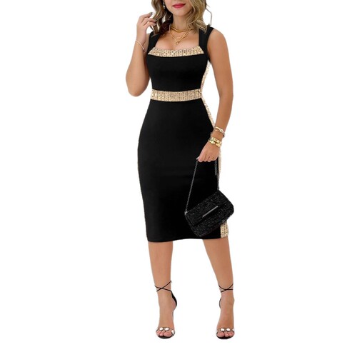 European and American Fashion Summer Cute Style Fresh & Sweet Women's Beaded Patchwork Dress