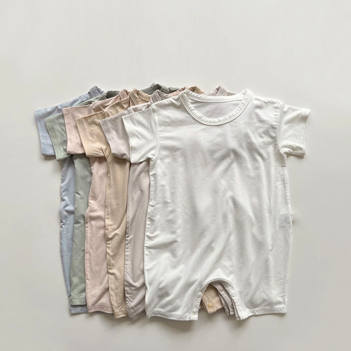 Baby clothes summer soft and waxy modal solid color round neck bag baby summer thin one-piece jumpsuit