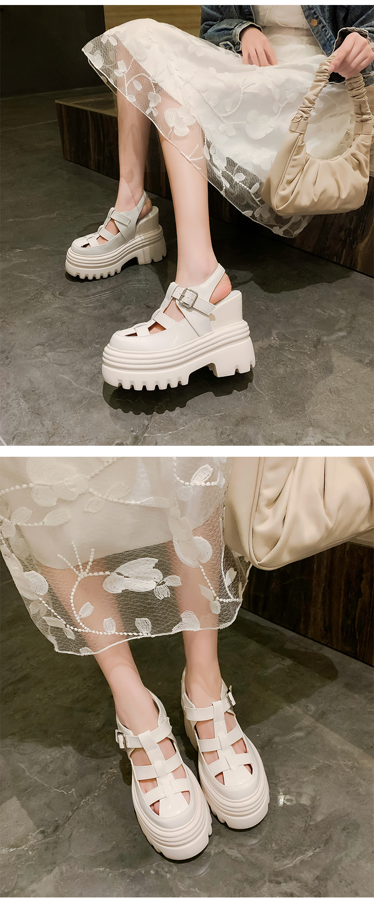 Dép mule nữ bít mũi đế xuồng cao 15cm khóa trang trí mùa hè — Màu trắng be 15cm, Màu trắng be 10cm, Màu trắng gạo 12cm, Màu đen 12cm chi tiết 21