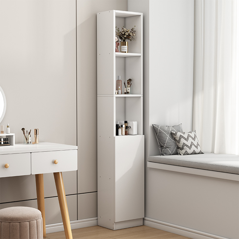 A prueba de polvo estantería pared hueco estrecho gabinete vertical hogar pequeña estantería con puerta gabinete de almacenamiento piso sala de estar vitrina