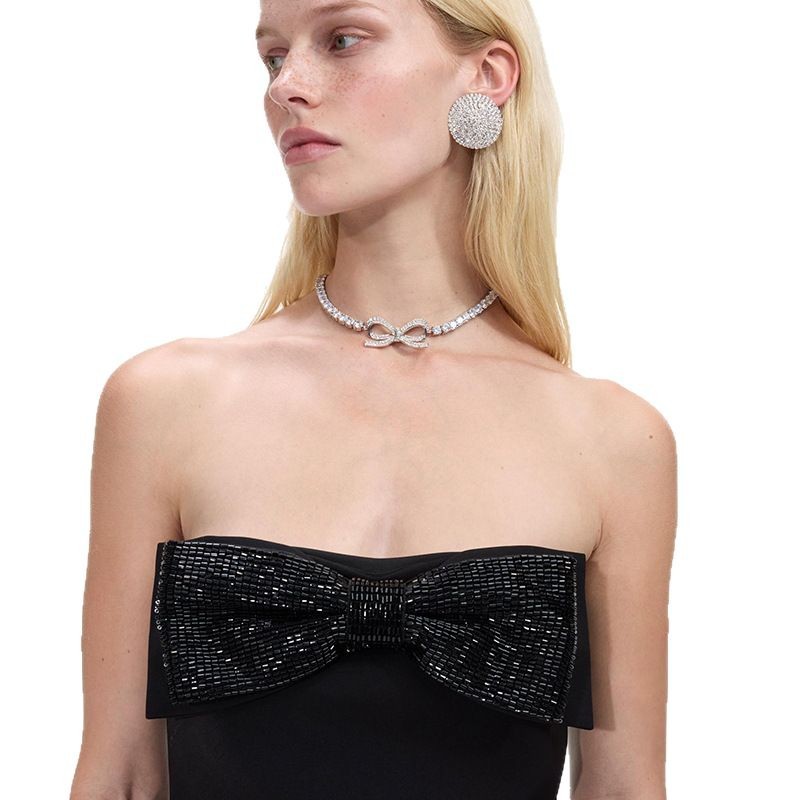 Nuevo conjunto de joyería de arco transfronterizo, collar de diamante, pernos redondos, accesorios simples, conjunto de joyería femenina