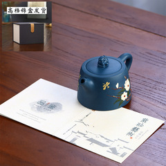 Wholesale Yixing purple clay pot hand-painted teapot raw ore azure clay auspicious teapot Kungfu tea set agent one piece drop shipping