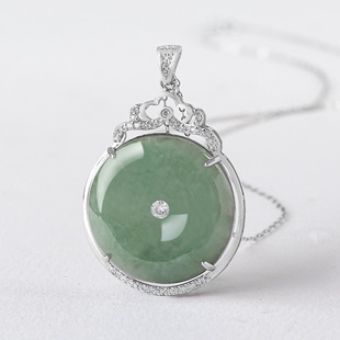 S925 Silver Inlaid Natural A Goods Jade Oil Green Pendant Ice Jade Pendant Women's Necklace Fashion
