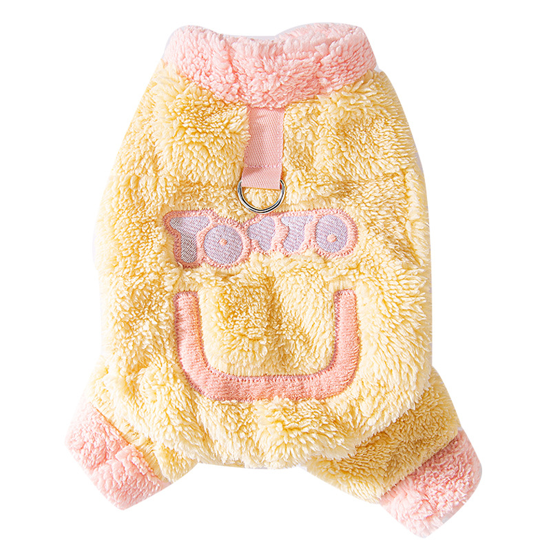 Otoño y invierno perros perros pequeños y medianos macarón letras de cuatro patas ropa de terciopelo gato calentamiento grueso ropa de mascotas