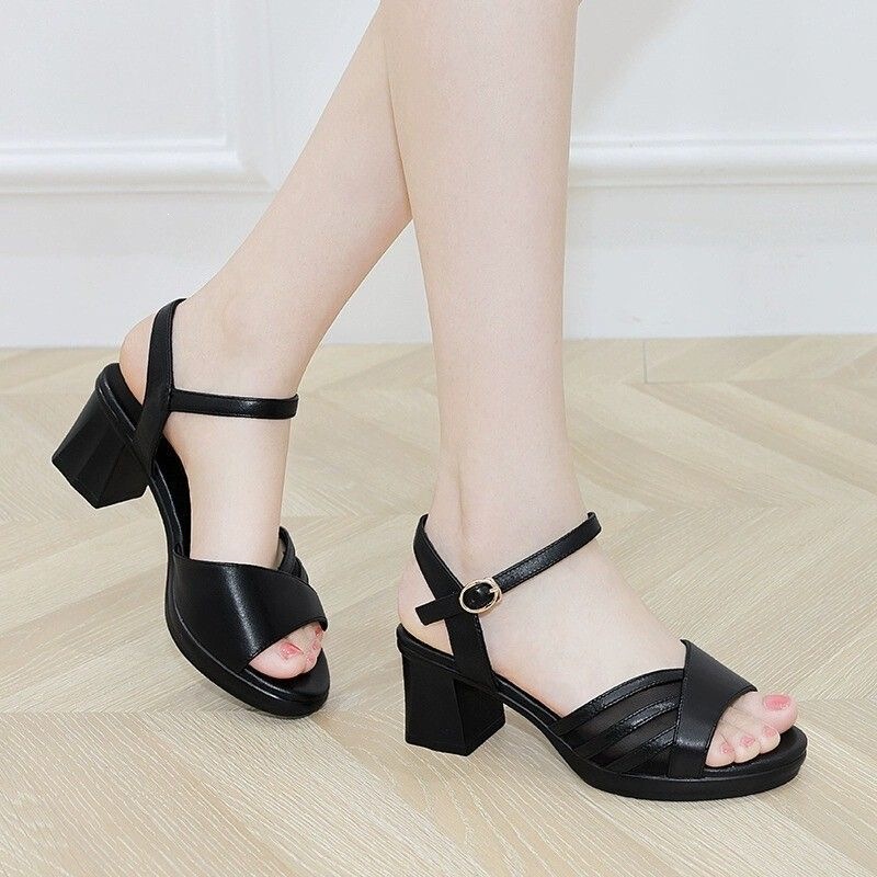 2025 New Summer Thick-Heeled Soft-Soled Roman Sandals for Women, High-Heeled Women's Sandals for Outdoor Wear