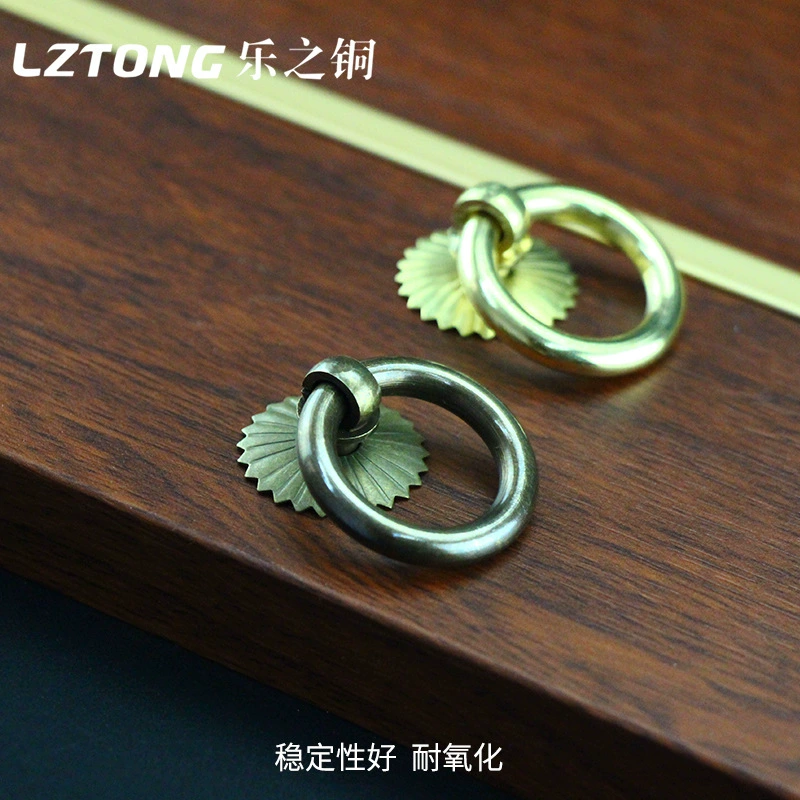 Chinese copper handle drawer wardrobe door Chinese vintage antique simple single-hole door handle brass wardrobe handle