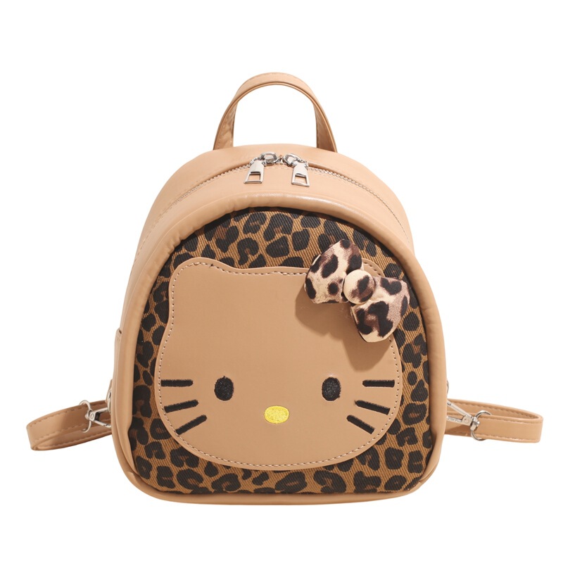 韩版可爱豹纹黑皮蛋仔kitty猫双肩包包早秋新款甜美外出手提背包|undefined