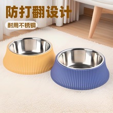 不锈钢宠物用品亚马逊狗碗猫碗罗马柱大号狗盆新款打翻宠物圆碗防