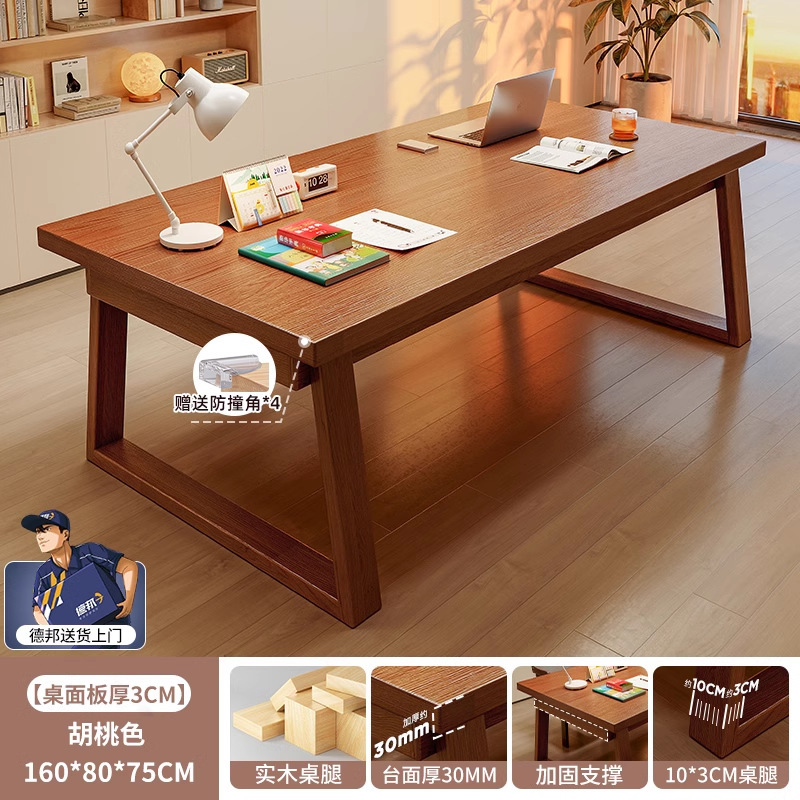 Escritorio de madera maciza para la sala de estar, escritorio largo grande, escritorio de oficina en el hogar, banco de trabajo largo, combinación de mesa y silla moderna de lujo ligero