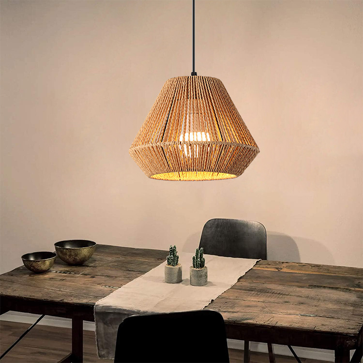 Lámparas transfronterizas de Zhongshan, tejido de cuerda de cáñamo hecho a mano, salón de té creativo retro, restaurante, dormitorio, candelabro