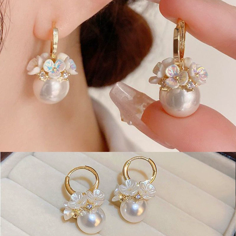 Изысканная цветочная корзина из ракушек жемчужные серьги женские модные бриллианты маленькие цветочные пряжки