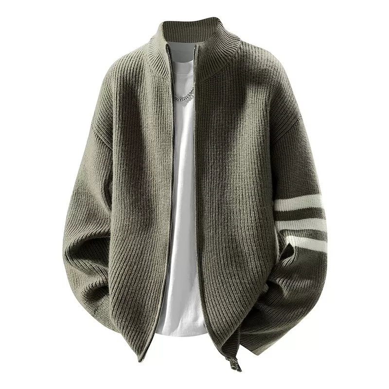 男装美式秋冬开衫毛衣男2025新款潮牌设计感条纹宽松休闲针织衫