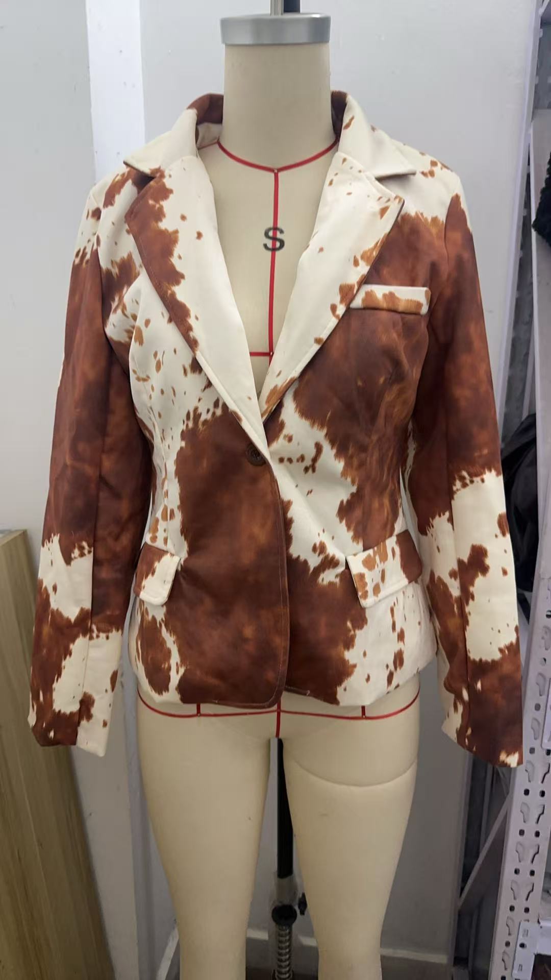 Damen Blazer Aus Wildlederimitat Langarm Mit Knopf Elegant_voghion.com