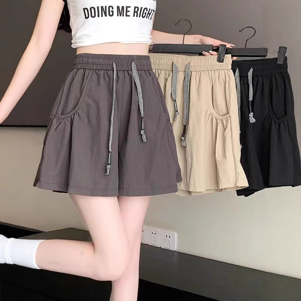 캐주얼 핑크 반바지 여성 여름 외부 착용 새로운 도착 넓은 다리 바지 얇은 다목적 높은 허리 A 라인 느슨한 야마모토 바지