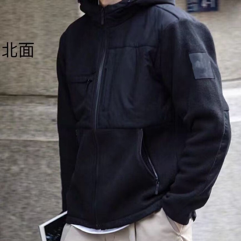 Outdoor Autumn and Winter Cardigan Tops for Couples, Same Style, Warm Fleece Embroidered Logo Jacket, Hooded Color-Blocked Coat for Hiking