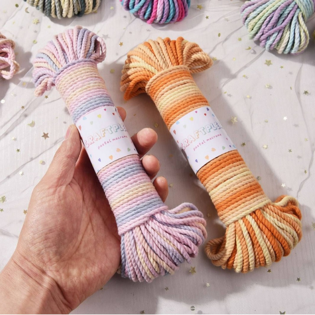 3.0MM渐变色七彩棉绳棉线手工diy编织绳带25米毛线编织绳厂家直销